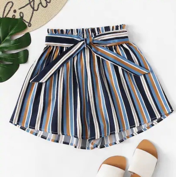 Pants - Paper bag Striped Shorts